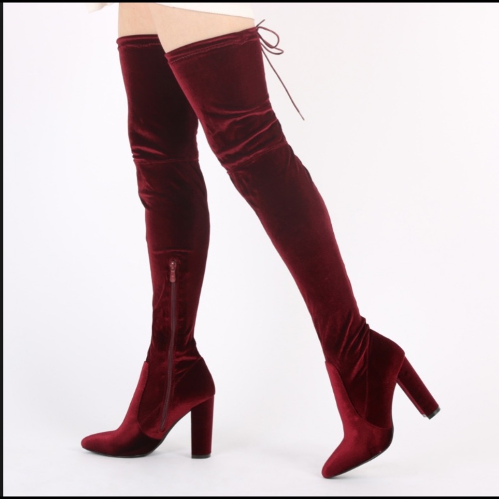 Maroon over the knee boots